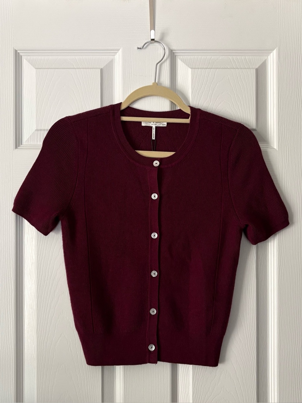 rag & bone NWT Short Sleeve Crop Cardigan in Dark Burgundy Size XS